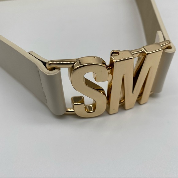 Steve Madden Cream Gold Metal Interlock Stretch Belt size M/L NEW - Picture 4 of 6